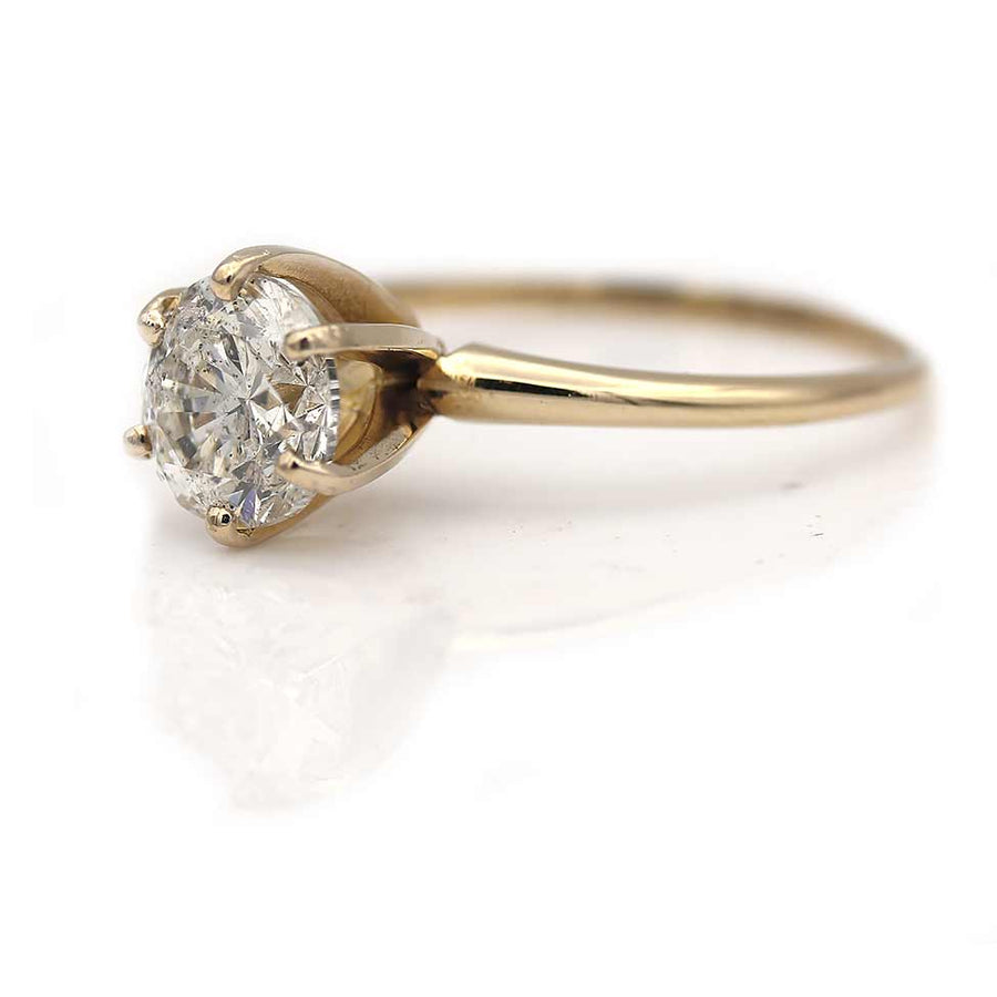 Circa 1970s Solitaire Diamond Engagement Ring 14K Yellow Gold 2.00 Ct GIA J/I2