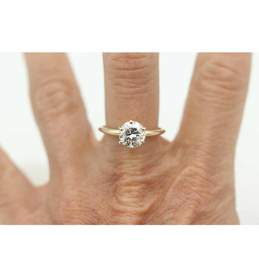 Circa 1970s Solitaire Diamond Engagement Ring 14K Yellow Gold 2.00 Ct GIA J/I2