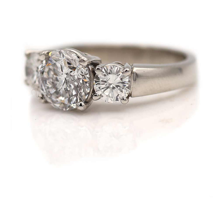 Vintage 2.01 Carat GIA Round Diamond Three-Stone Engagement Ring in Platinum (H/I2)