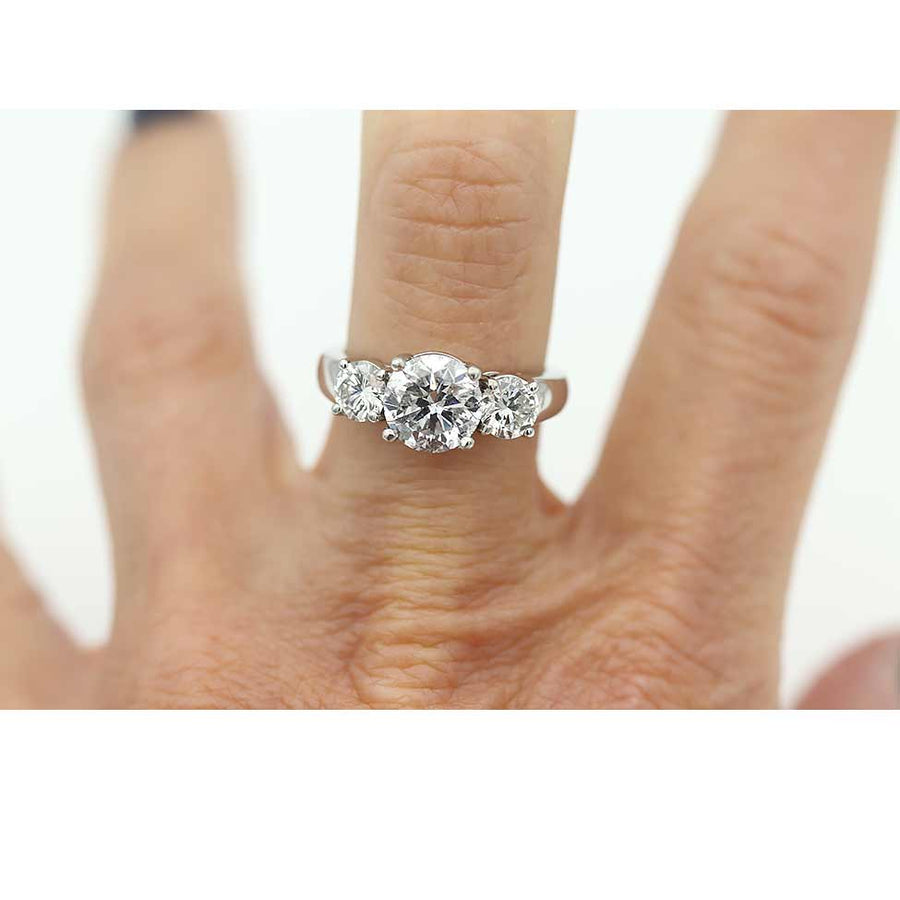 Vintage 2.01 Carat GIA Round Diamond Three-Stone Engagement Ring in Platinum (H/I2)
