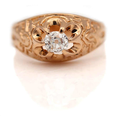 Victorian Old Mine Cut Rose Gold Engagement Ring Circa 1900s