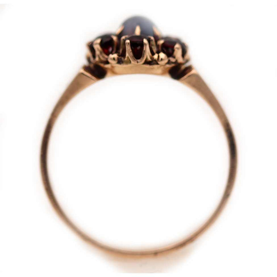 Victorian Moonstone & Garnet Halo Engagement Ring Circa 1900s