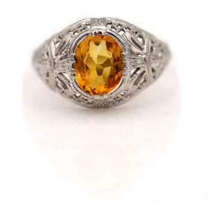 Art Deco 1.25 Ct Oval Citrine Vintage Engagement Ring