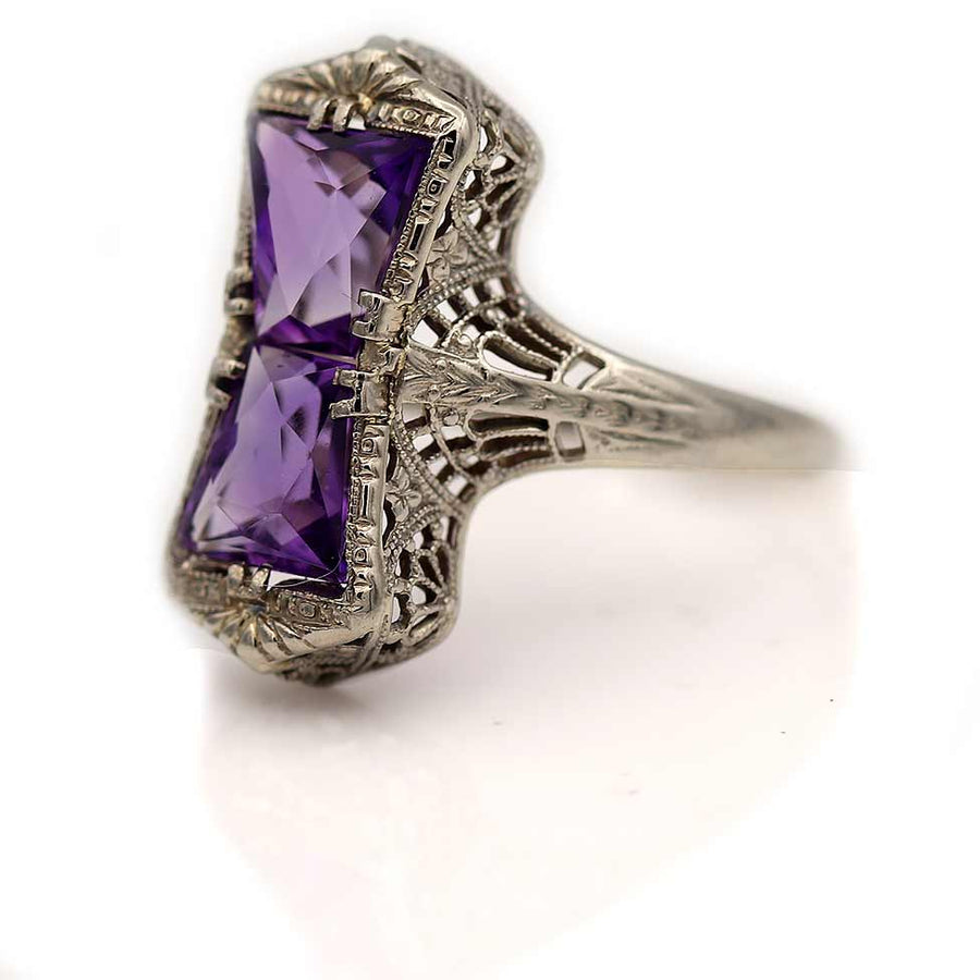Vintage Art Deco North-South Kite Shape Amethyst Engagement Ring