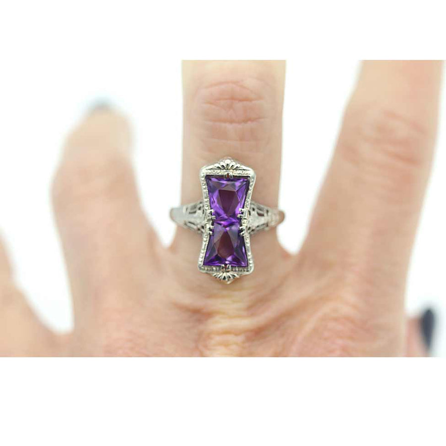 Vintage Art Deco North-South Kite Shape Amethyst Engagement Ring