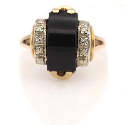 Intricate Art Deco Black Onyx Engagement Ring