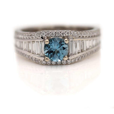 Vintage Style Aquamarine & Baguette Cut Engagement Ring .55 Carat