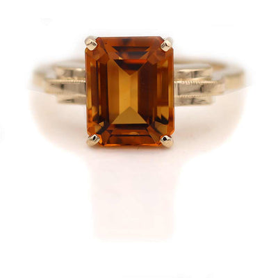 3.01 Carat Victorian Style Emerald Cut Citrine Engagement Ring
