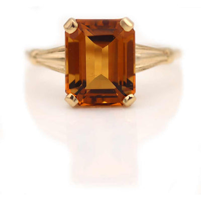 3.93 Carat Victorian Style Emerald Cut Citrine Engagement Ring