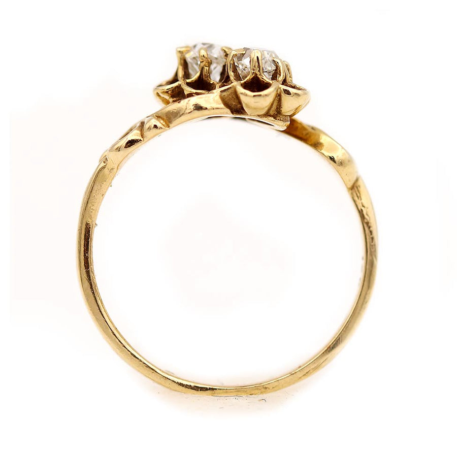 Victorian .30 CTW Old Cushion Cut Diamond Toi et Moi Antique Engagement Ring | 14K Yellow Gold | Circa 1900s