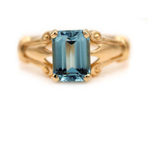 Victorian Style 1.90 Carat  Emerald Cut Aquamarine Engagement Ring
