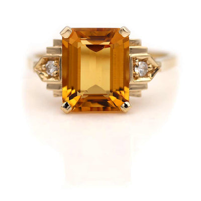 2.93 Carat Victorian Style Emerald Cut Citrine  Engagement Ring