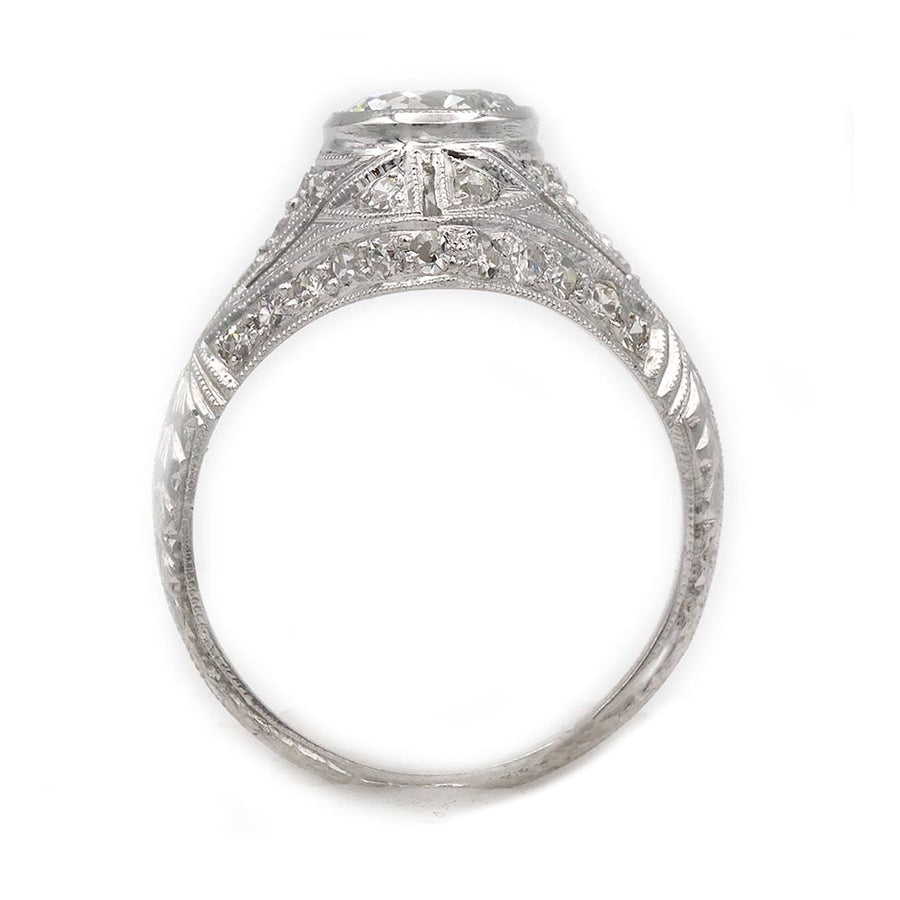 Art Deco 1.13 Ct Bezel Set Old European Cut Diamond Vintage Engagement Ring GIA G/I1