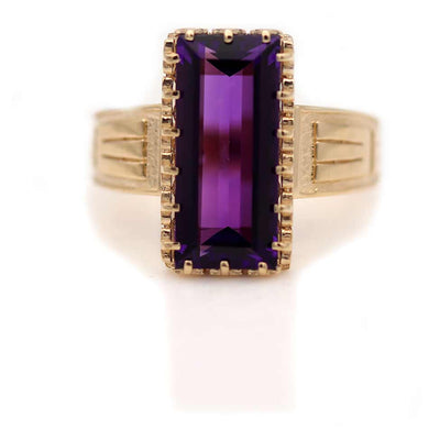 Victorian Style Amethyst Rectangular Cut Solitaire Engagement Ring 3.01 Ct
