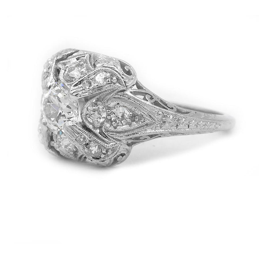 Art Deco .60 Ct Old European Cut Diamond Platinum Engagement Ring
