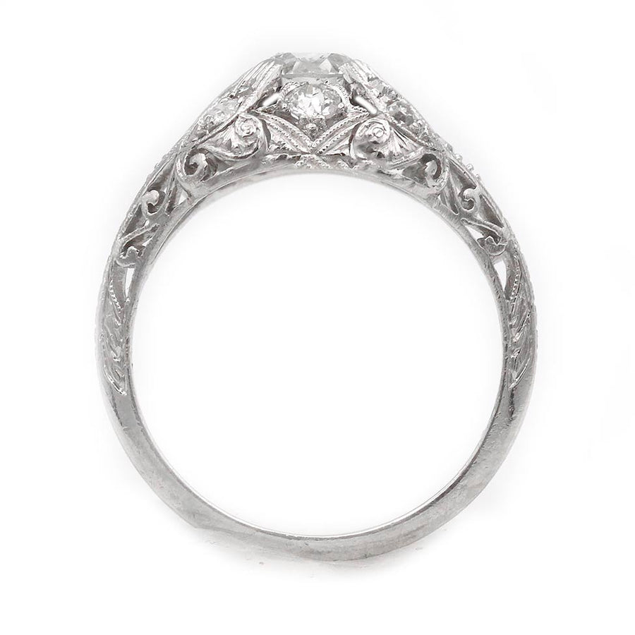 Art Deco .60 Ct Old European Cut Diamond Platinum Engagement Ring