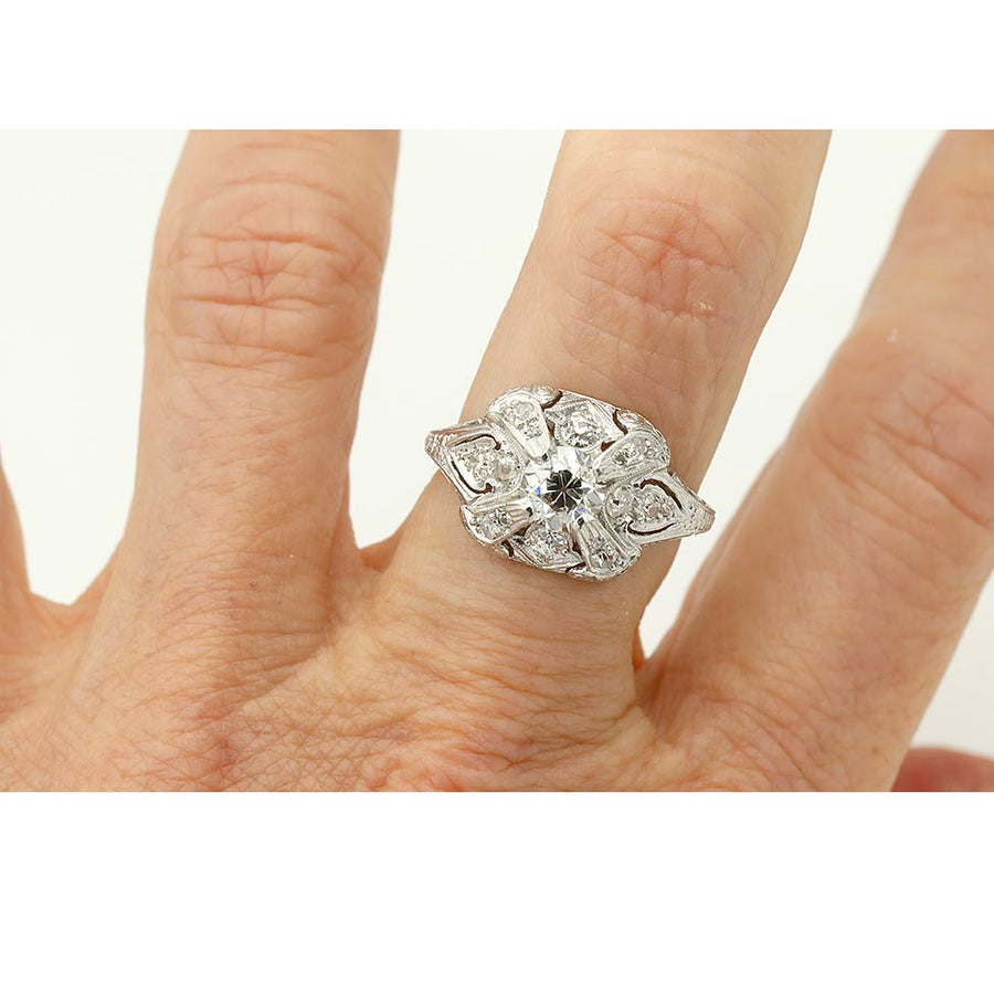 Art Deco .60 Ct Old European Cut Diamond Platinum Engagement Ring