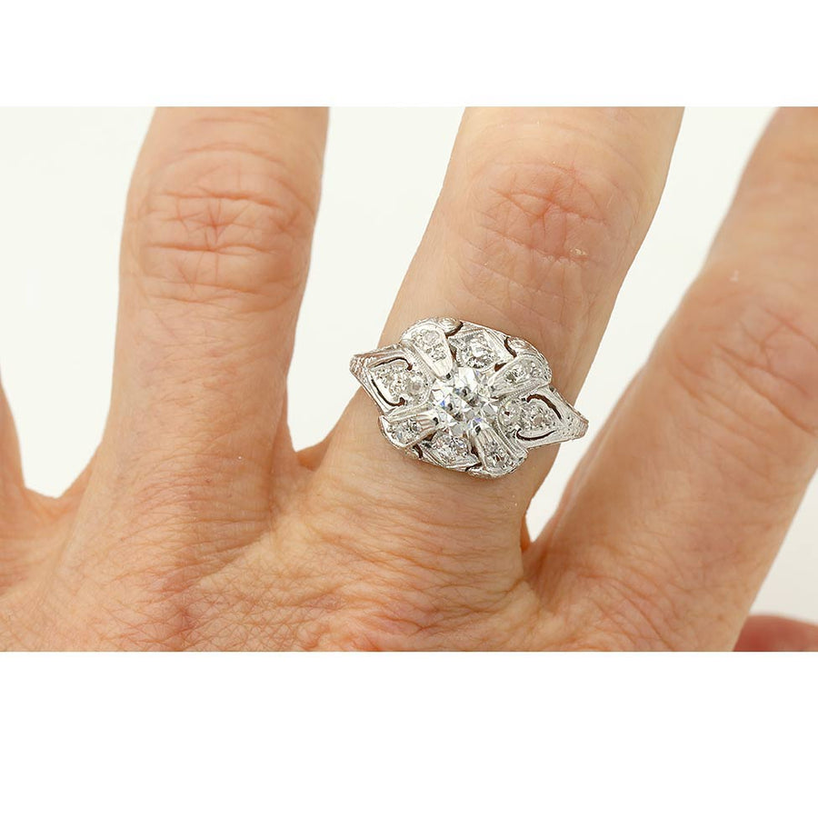 Art Deco .60 Ct Old European Cut Diamond Platinum Engagement Ring
