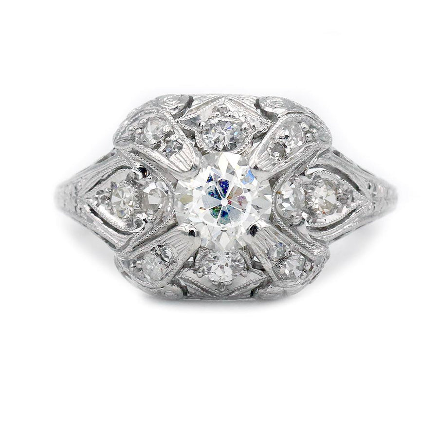 Art Deco .60 Ct Old European Cut Diamond Platinum Engagement Ring