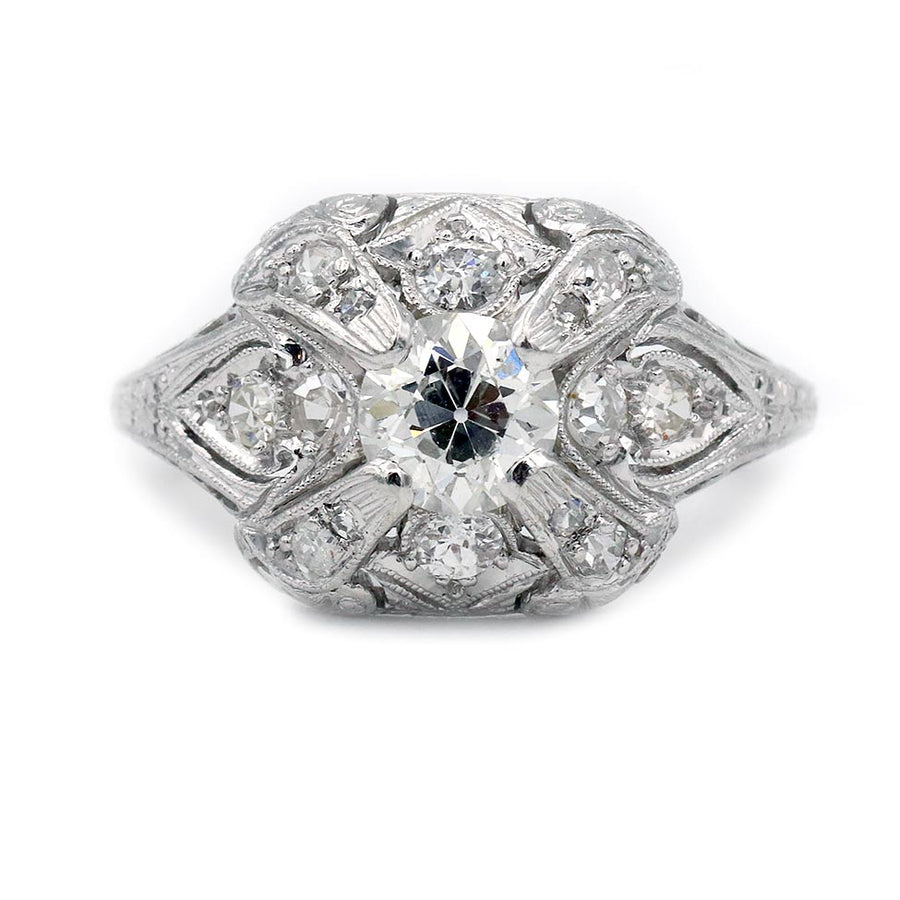 Art Deco .60 Ct Old European Cut Diamond Platinum Engagement Ring