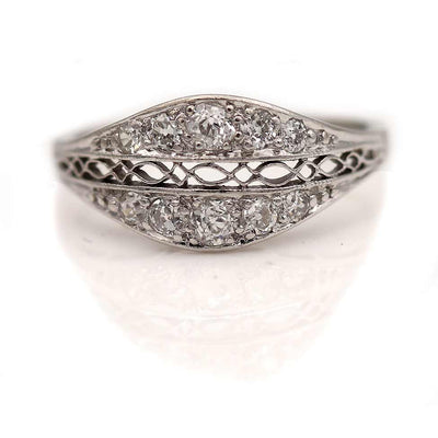 Art Deco Old Mine Cut Diamond Wedding Ring