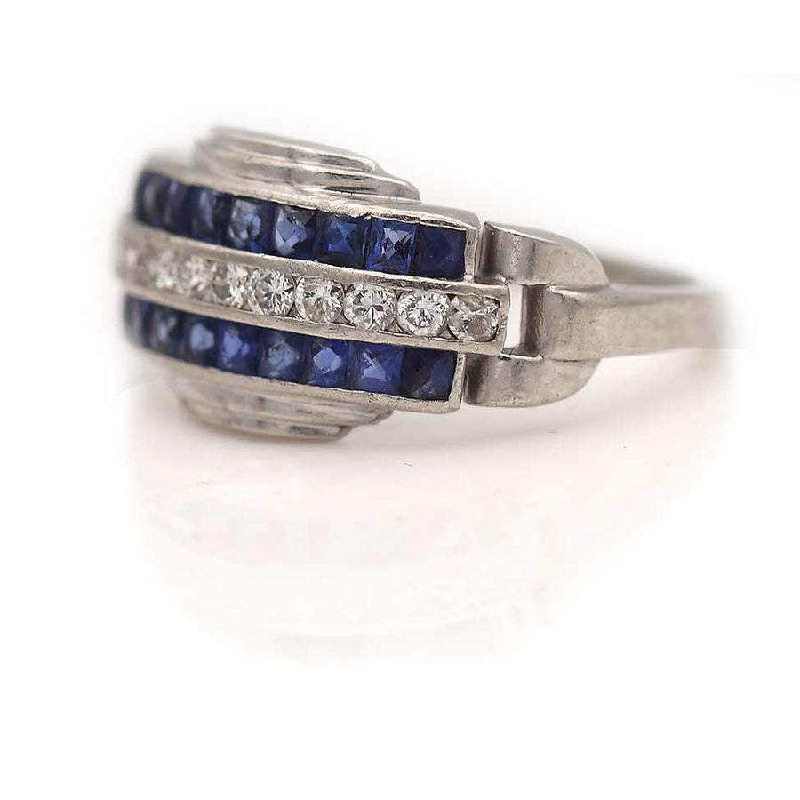 Art Deco Sapphire and Diamond Wedding Band Platinum