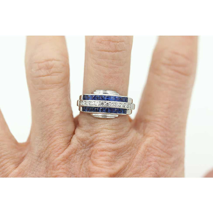 Art Deco Sapphire and Diamond Wedding Band Platinum