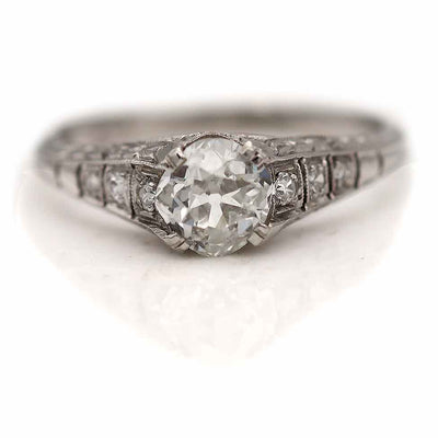 Art Deco Old Mine Cut Diamond Engagement Ring .80 Ct