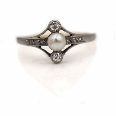 Art Deco Pearl & Rose Cut Diamond Engagement Ring