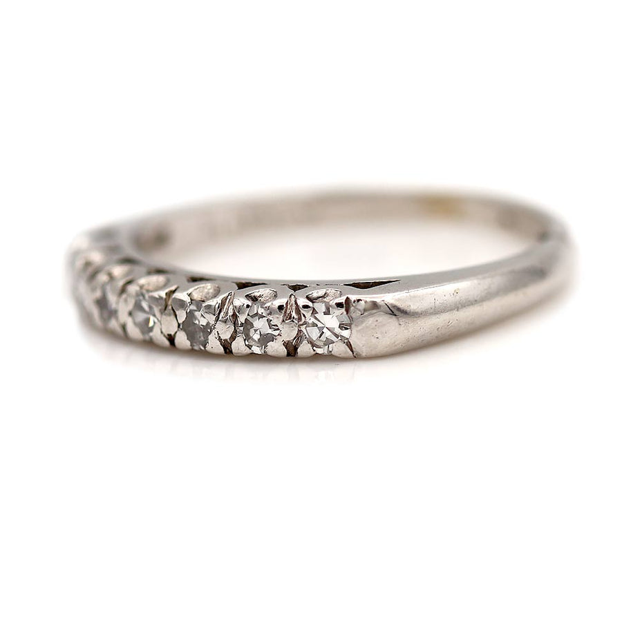 Antique 7 Stone Prong Set Platinum and Diamond Stacking Wedding Band