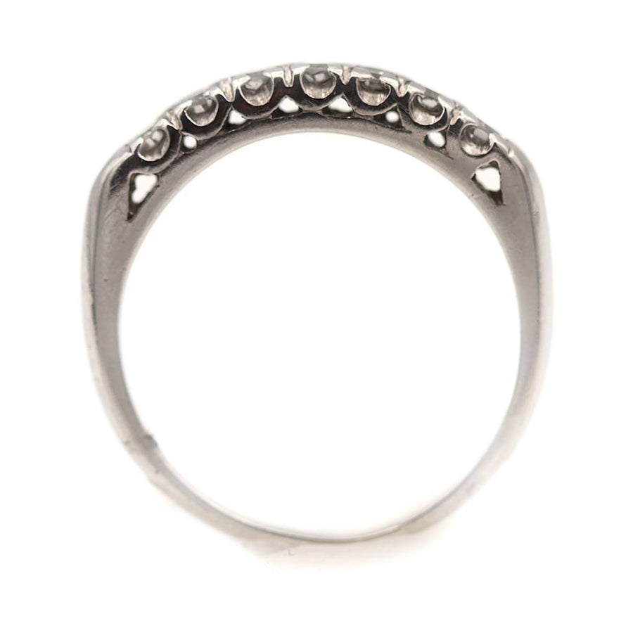 Antique 7 Stone Prong Set Platinum and Diamond Stacking Wedding Band