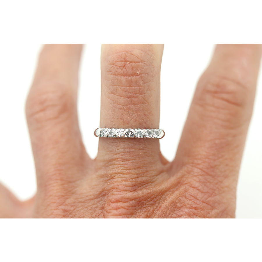 Antique 7 Stone Prong Set Platinum and Diamond Stacking Wedding Band