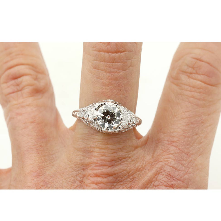 Art Deco Engagement Ring 1.24 Ct Old European Cut Platinum GIA I/SI1