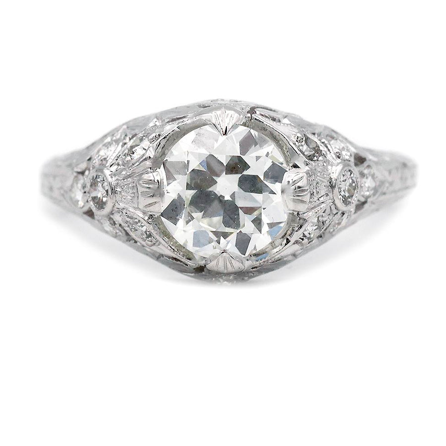 Art Deco Engagement Ring 1.24 Ct Old European Cut Platinum GIA I/SI1