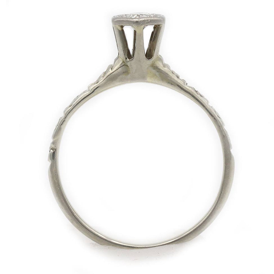 Art Deco .15 CT Old European Cut Diamond Solitaire | 14K White Gold