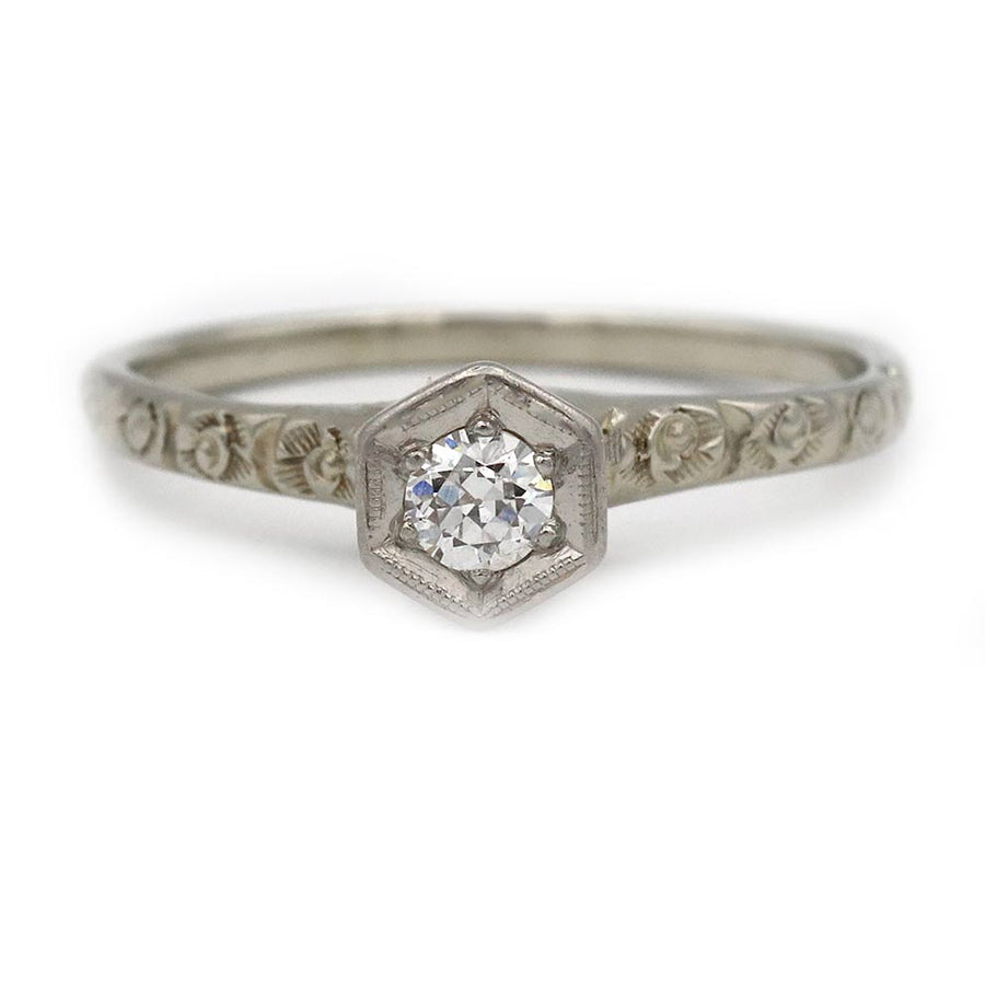 Art Deco .15 CT Old European Cut Diamond Solitaire | 14K White Gold