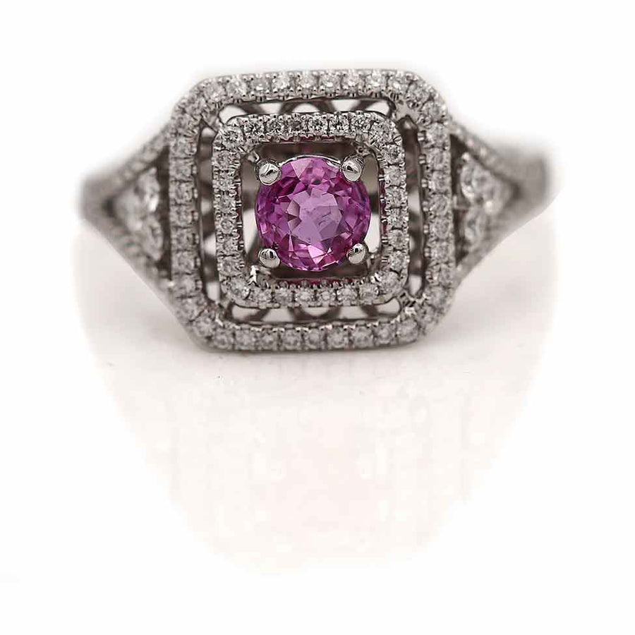 Contemporary 2.46 CTW Pink Sapphire Halo Vintage Engagement Ring Circa 1990s
