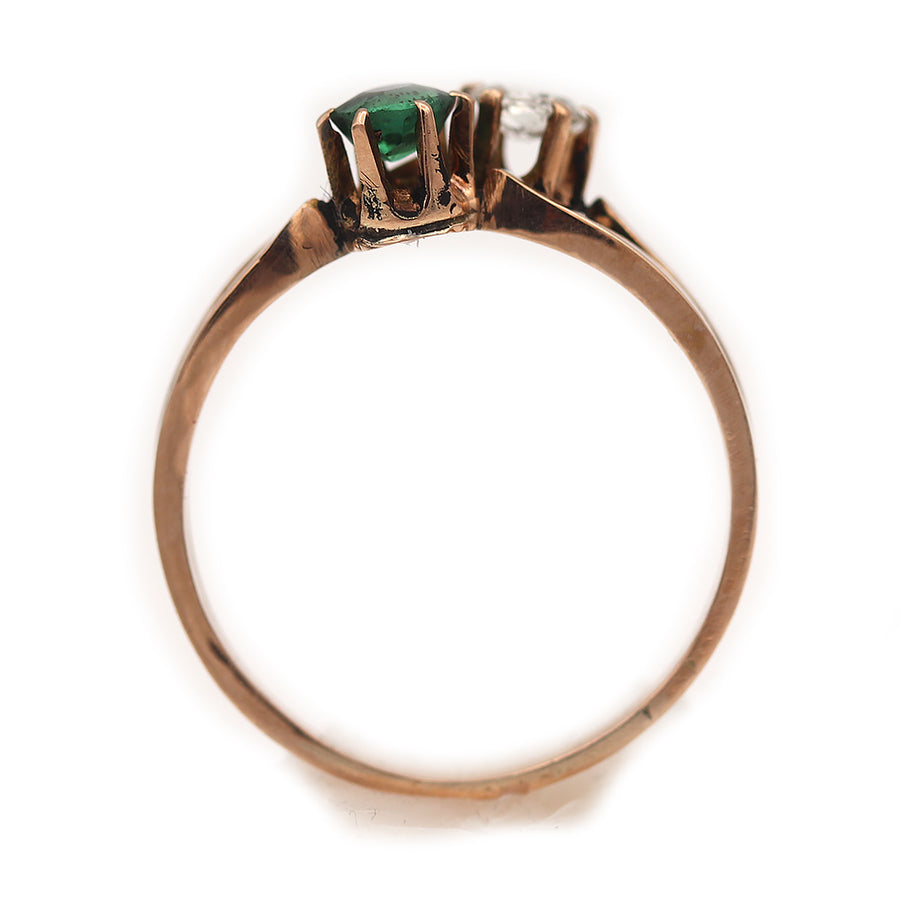 Antique Twin Stone Old Mine Cut Diamond & Garnet Engagement Ring 19 Kt Rose Gold