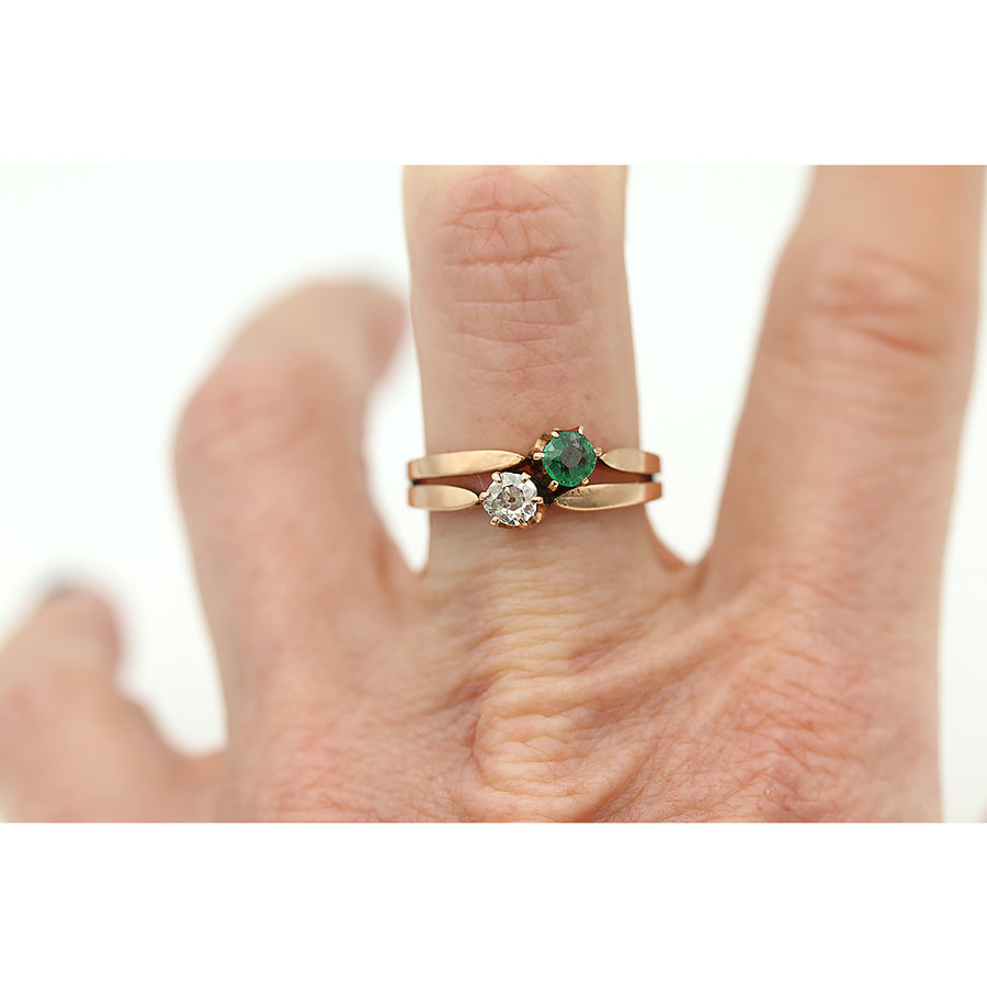 Antique Twin Stone Old Mine Cut Diamond & Garnet Engagement Ring 19 Kt Rose Gold