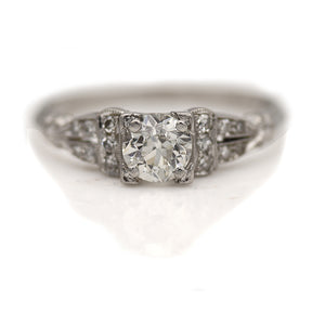 Art Deco .78 CTW Old Mine Cut Diamond Platinum Vintage Engagement Ring