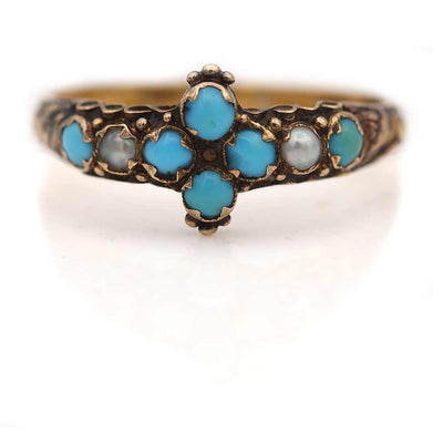 Delicate Victorian Turquoise and Pearl Engagement Ring