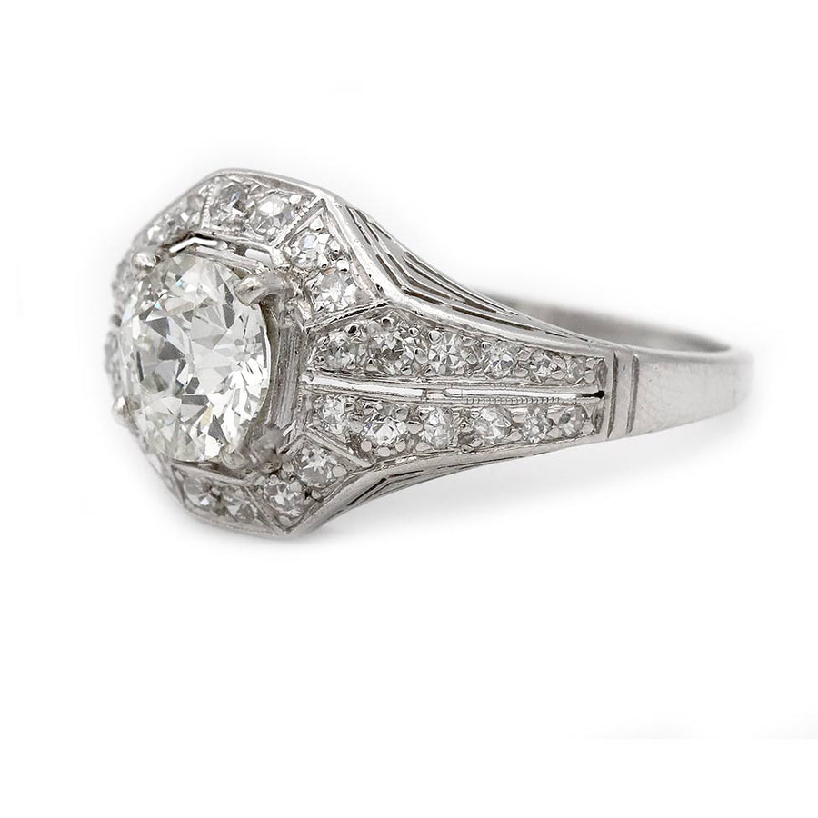 Art Deco 1.48 Ct Old European Cut Diamond Engagement Ring | GIA K/SI1 | Platinum | Circa 1930s