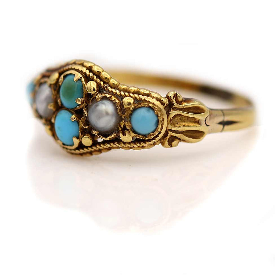 Sweet Victorian Turquoise and Pearl Engagement Ring