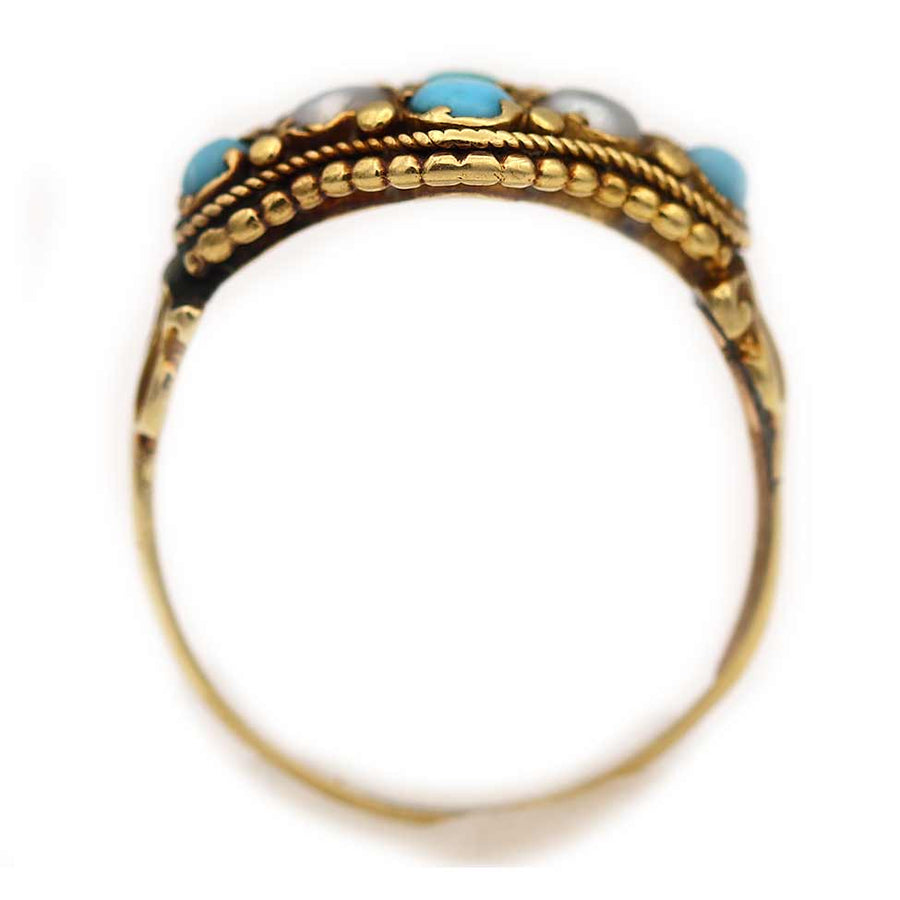 Sweet Victorian Turquoise and Pearl Engagement Ring