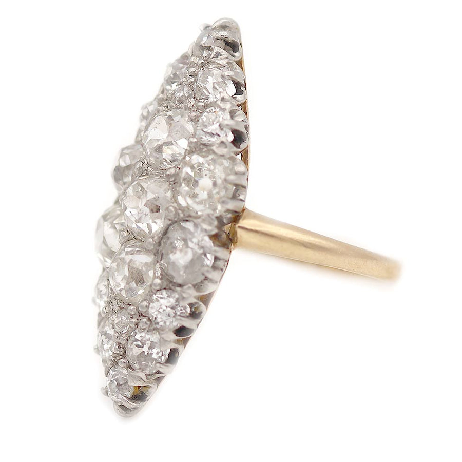Victorian 2.20 CTW Old Mine Cut Diamond Navette Dinner Ring in Two-Tone Gold