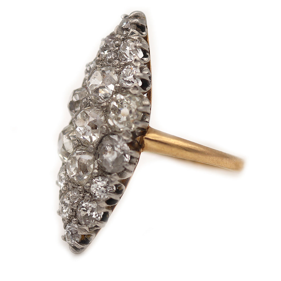 Victorian 2.20 CTW Old Mine Cut Diamond Navette Vintage Cocktail Ring