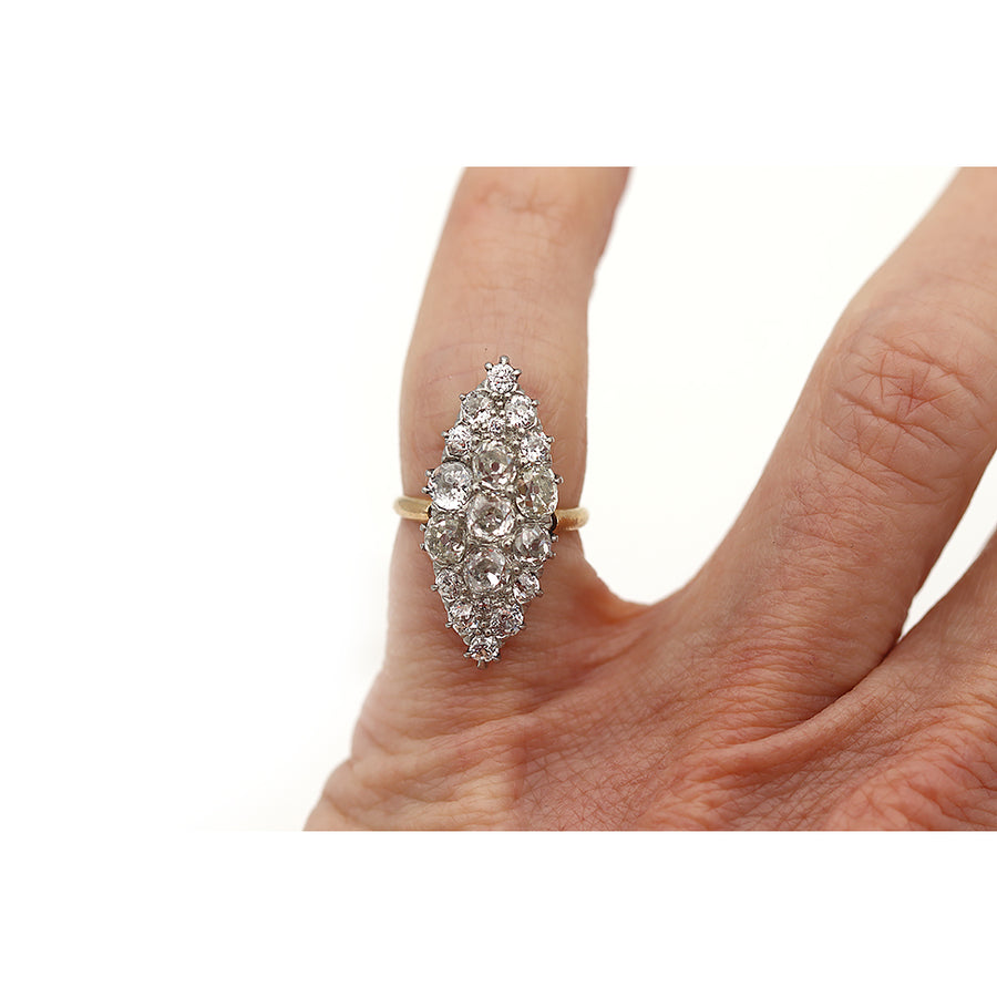 Victorian 2.20 CTW Old Mine Cut Diamond Navette Vintage Cocktail Ring