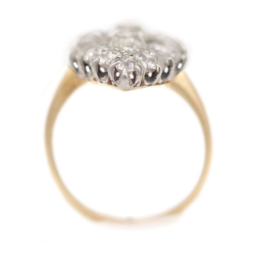 Victorian 2.20 CTW Old Mine Cut Diamond Navette Dinner Ring in Two-Tone Gold