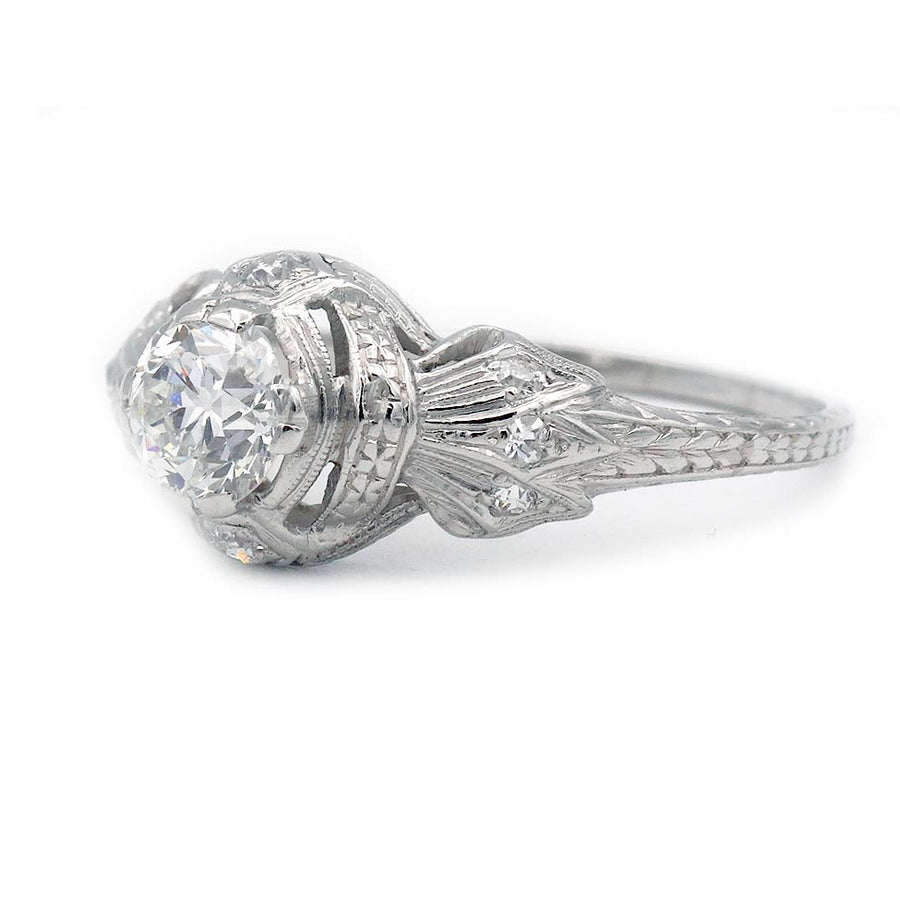 Art Deco .65 Ct Old European Cut Platinum Engagement Ring
