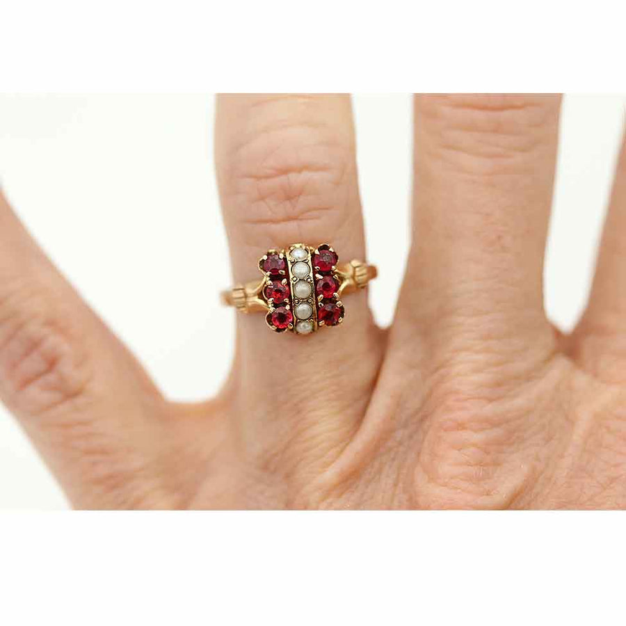 Delicate Victorian Garnet & Pearl Engagement Ring
